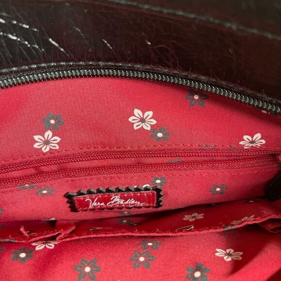 Vera Bradley white and red plaid shoulder bag with black double straps & trims - Picture 10 of 12